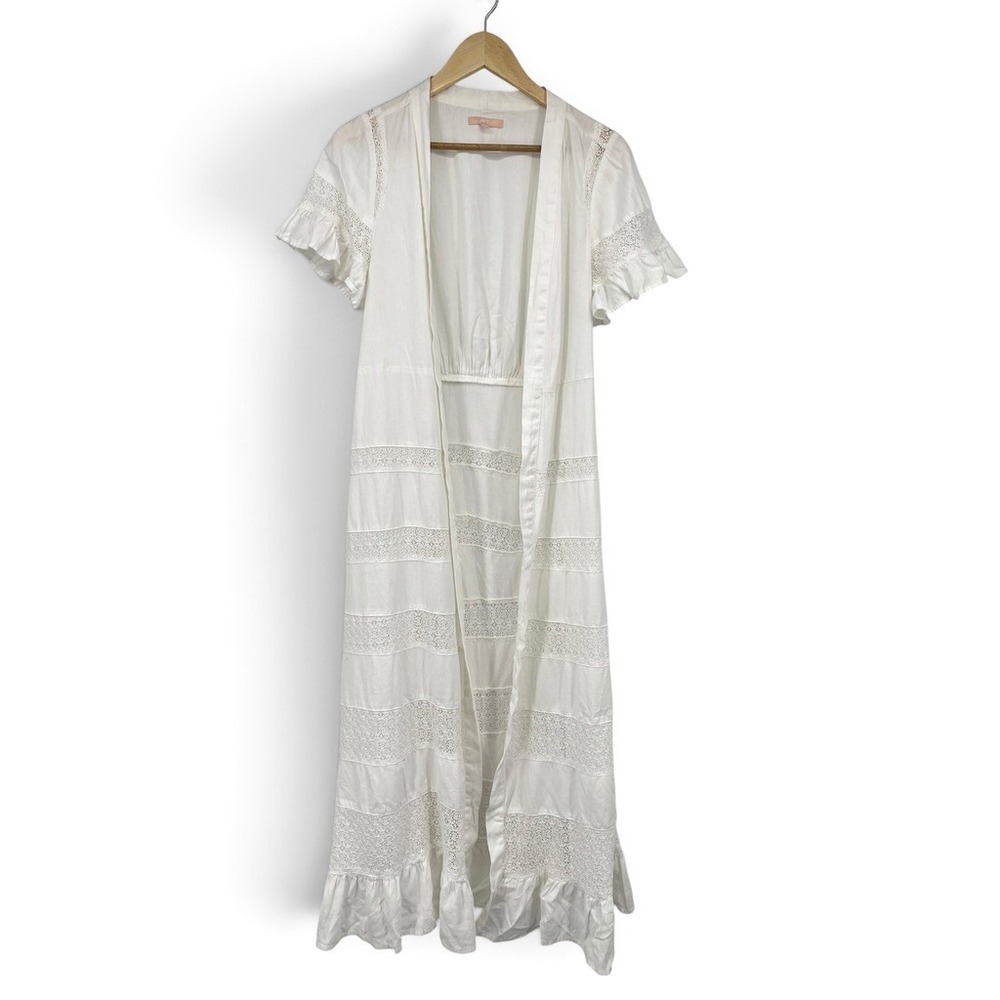 NFC White Lace Maxi Duster Cardigan Ruffle Sleeve XS/S